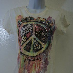Hard Rock Cafe Gatlinburg Womens Size Small Cotton T-Shirt Top Peace Sign S